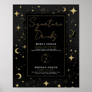 Zwart & Goud Celestial Moon Stars Signature Drinke Poster