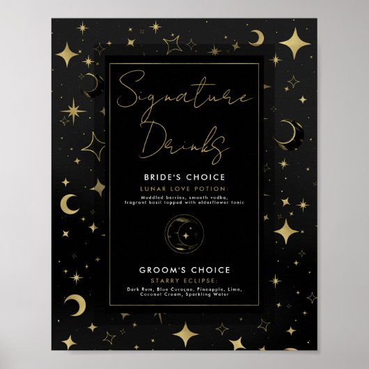 Zwart & Goud Celestial Moon Stars Signature Drinke Poster (Voorkant)