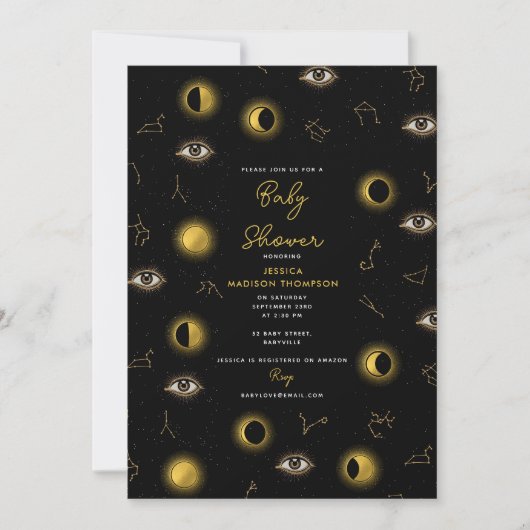 Zwart Goud Celestial Zon & Maan Baby shower Kaart (Voorkant)