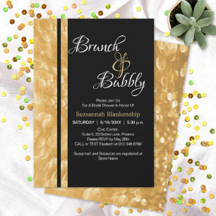 Zwart & Goud Champagne Bubbel Brunch & Bruisend Kaart