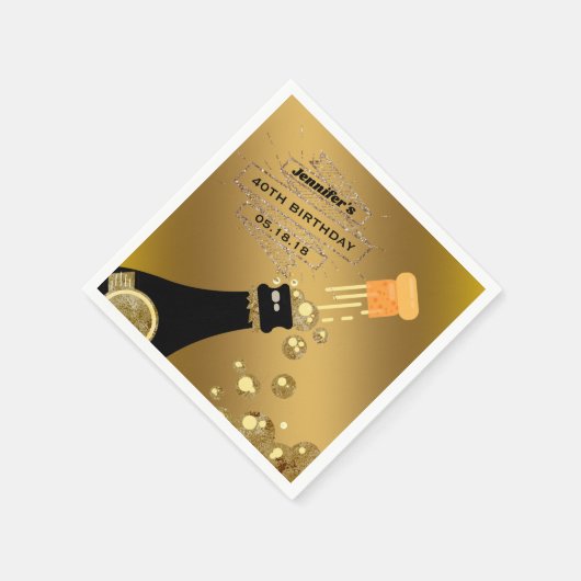 Zwart Goud Champagne Elegant Verjaardagsfeest Papi Servetten (Hoek)