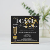 Zwart Goud Champagne Oud en Nieuw Uitnodiging (Staand voorkant)