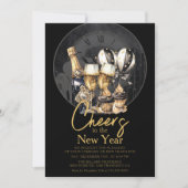 Zwart Goud Champagne Oud en Nieuw Viering Kaart (Voorkant)