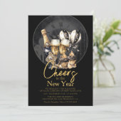 Zwart Goud Champagne Oud en Nieuw Viering Kaart (Staand voorkant)