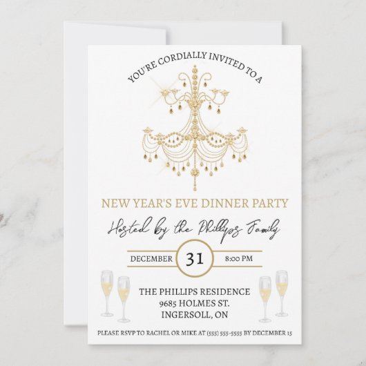 Zwart & Goud, Champagne, Oudejaarsfeest Kaart (Voorkant)