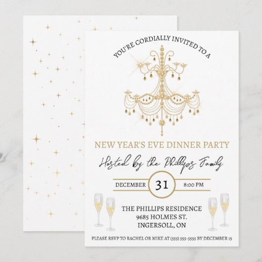 Zwart & Goud, Champagne, Oudejaarsfeest Kaart (Voorkant / Achterkant)