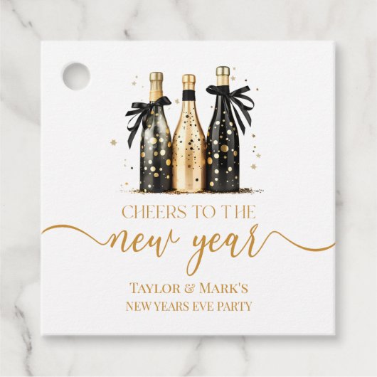 Zwart Goud Champagne Proost Nieuwjaarsfeest Bedankjes Labels (Voorkant)