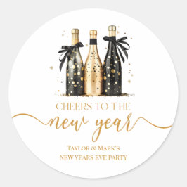 Zwart Goud Champagne Proost Nieuwjaarsfeest Ronde Sticker