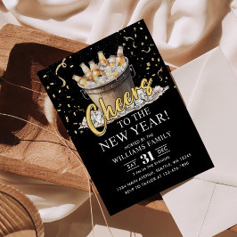 Zwart Goud Champagnetoost Nieuwjaarsfeest Kaart
