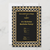 ZWART GOUD CHECK BACHELOR PARTY UITNODIGING (Voorkant)