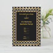 ZWART GOUD CHECK BACHELOR PARTY UITNODIGING (Staand voorkant)