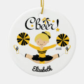 Zwart & Goud Cheer Blond Cheerleader Ornament (Voorkant)