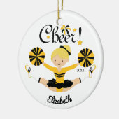 Zwart & Goud Cheer Blond Cheerleader Ornament (Links)