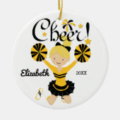 Zwart & Goud Cheer Blond Cheerleader Ornament (Voorkant)