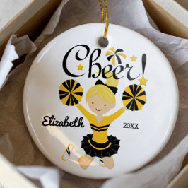 Zwart & Goud Cheer Blond Cheerleader Ornament