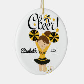 Zwart & Goud Cheer Bruine Cheerleader Ornament (Rechts)
