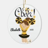 Zwart & Goud Cheer Bruine Cheerleader Ornament (Links)