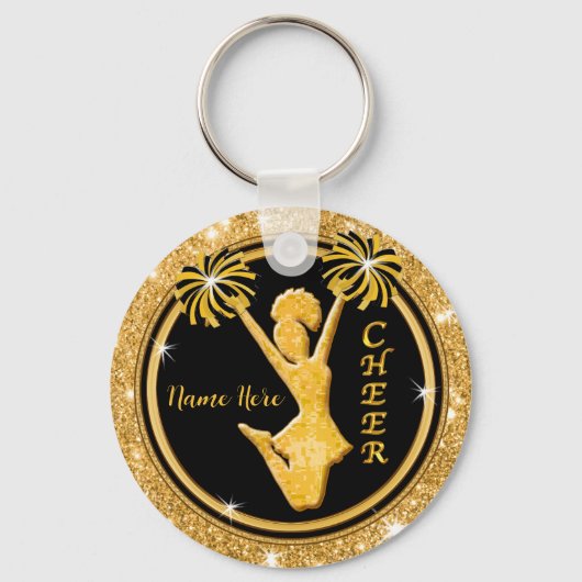 Zwart, Goud Cheer Cadeau-ideeën Bulk Korting Cheer Sleutelhanger (Voorkant)