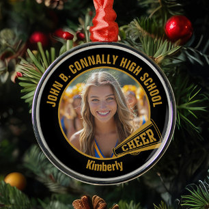 Zwart Goud Cheerleader Foto Kerstmis Metalen Ornament