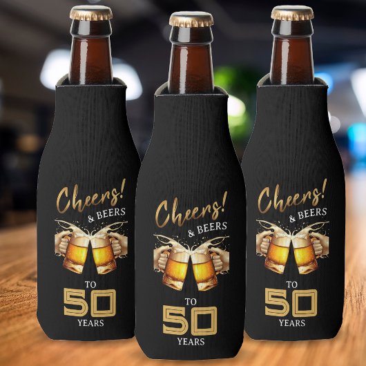 Zwart & Goud Cheers & Beers 50 Jaar 50e Verjaardag Flesjeskoeler
