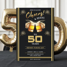 Zwart & Goud Cheers & Beers 50 Jaar 50e Verjaardag