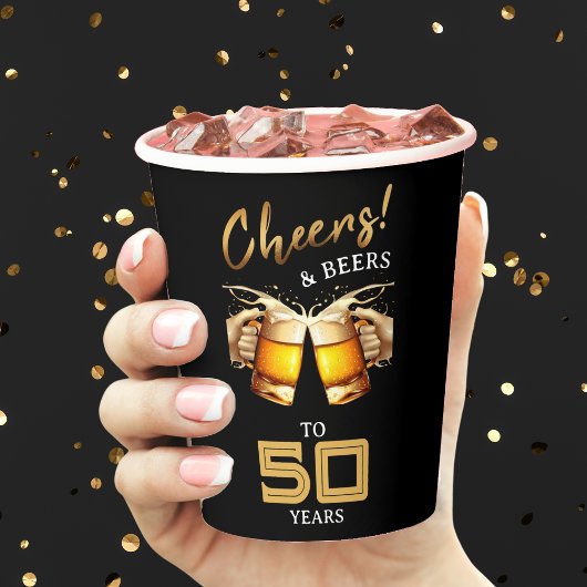 Zwart & Goud Cheers & Beers 50 Jaar 50e Verjaardag Papieren Bekers
