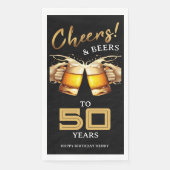 Zwart & Goud Cheers & Beers 50 Jaar 50e Verjaardag Servet (Voorkant)