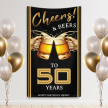 Zwart & Goud Cheers & Beers 50 Jaar 50e Verjaardag