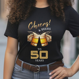 Zwart & Goud Cheers & Beers 50 Jaar 50e Verjaardag T-shirt