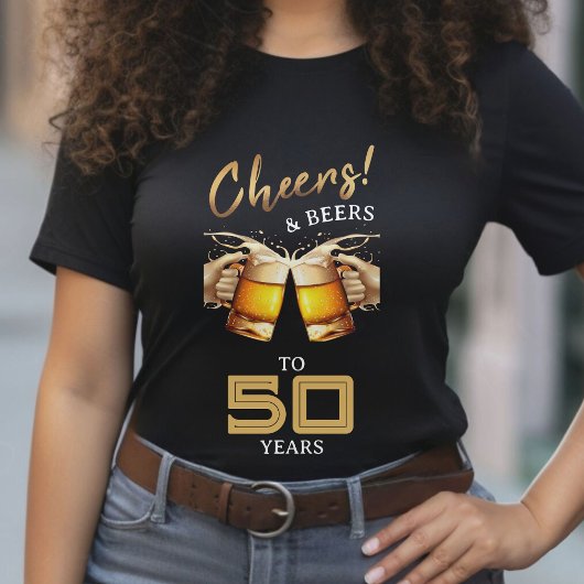 Zwart & Goud Cheers & Beers 50 Jaar 50e Verjaardag T-shirt