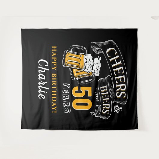 Zwart Goud Cheers En Biertjes Verjaardag Elke Leef Wandkleed (Voorkant (horizontaal))