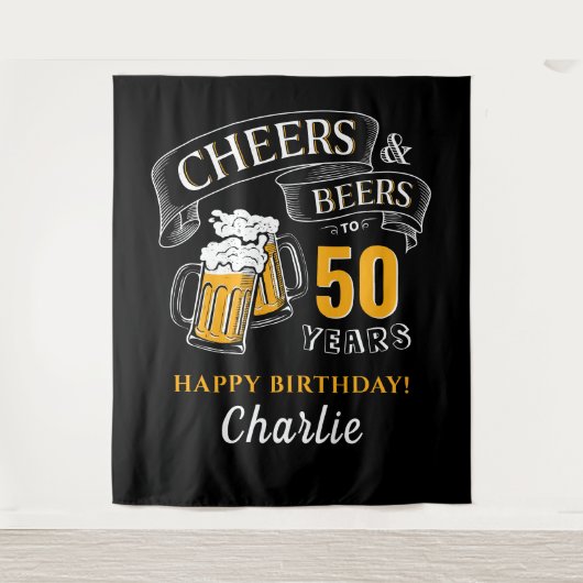 Zwart Goud Cheers En Biertjes Verjaardag Elke Leef Wandkleed (Voorkant)