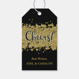 Zwart/Goud Cheers Faux-Glitter Stripes Custom Cadeaulabel