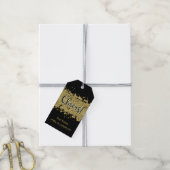 Zwart/Goud Cheers Faux-Glitter Stripes Custom Cadeaulabel (Met Touw)