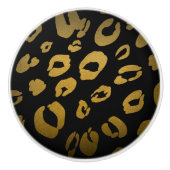 Zwart & Goud Cheetah Leopard Print Elegant Glam Keramische Knop (Voorkant)