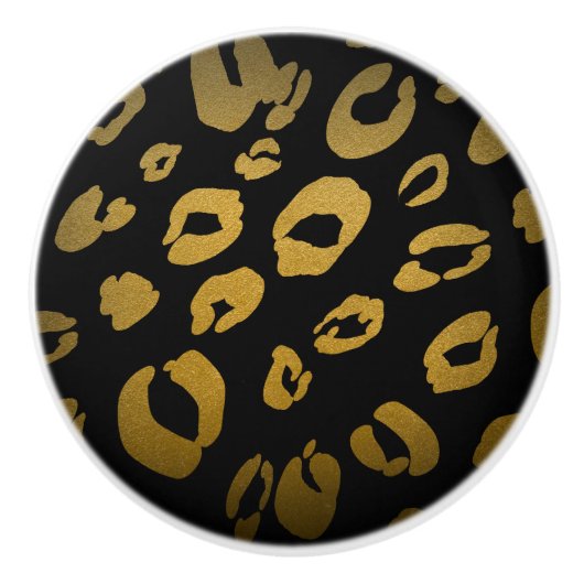 Zwart & Goud Cheetah Leopard Print Elegant Glam Keramische Knop (Voorkant)