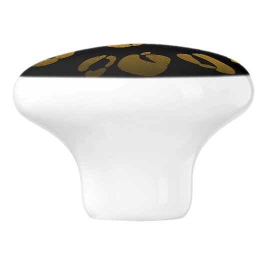 Zwart & Goud Cheetah Leopard Print Elegant Glam Keramische Knop (Zijkant)