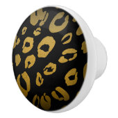 Zwart & Goud Cheetah Leopard Print Elegant Glam Keramische Knop (Rechts)