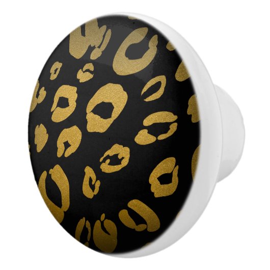 Zwart & Goud Cheetah Leopard Print Elegant Glam Keramische Knop (Rechts)