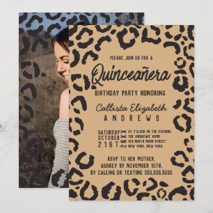 Zwart Goud Cheetah Leopard Quinceañera Foto Kaart