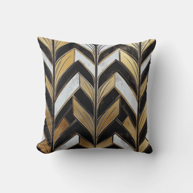 Zwart Goud Chevron Deco Kussen (Voorkant)