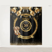 Zwart Goud Chic 50e Verjaardag Party Achtergrond Wandkleed (Voorkant)