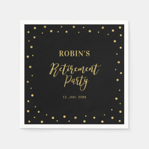 Zwart & Goud Chic Confetti Pensioenfeest Servet