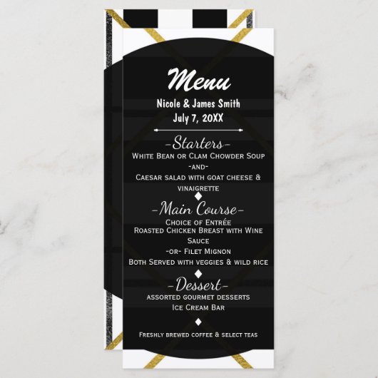 Zwart & Goud Chic Glam Geometrische bruiloft Menu (Voorkant / Achterkant)