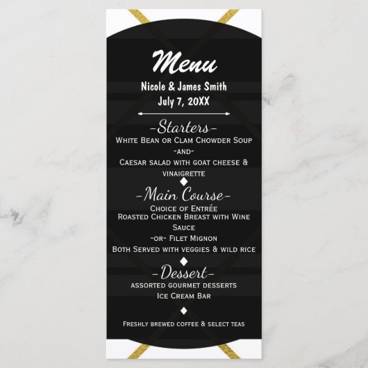 Zwart & Goud Chic Glam Geometrische bruiloft Menu (Voorkant)