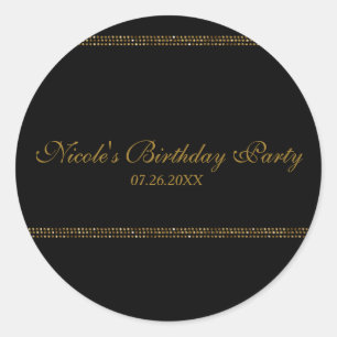Zwart & Goud Chic Glitterend Glam Feest Favor Ronde Sticker
