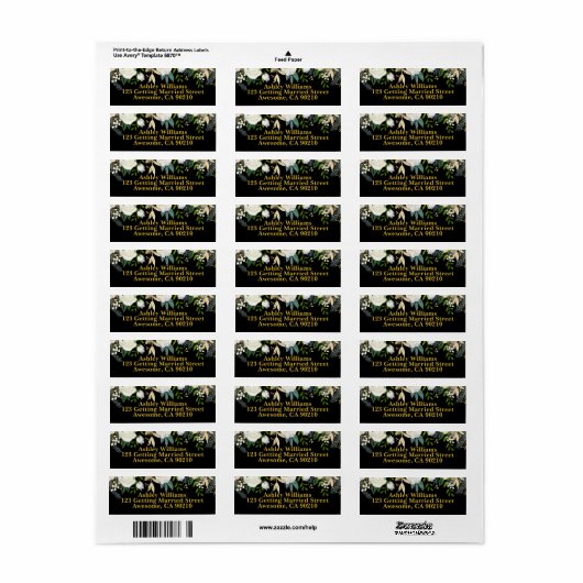 Zwart & Goud Chic Greenery Wedding Retouradres Etiket (Full Sheet)