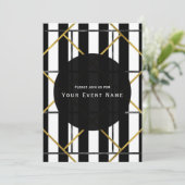 Zwart & Goud Chique Glam Geometrische Feest Uitnod Kaart (Staand voorkant)