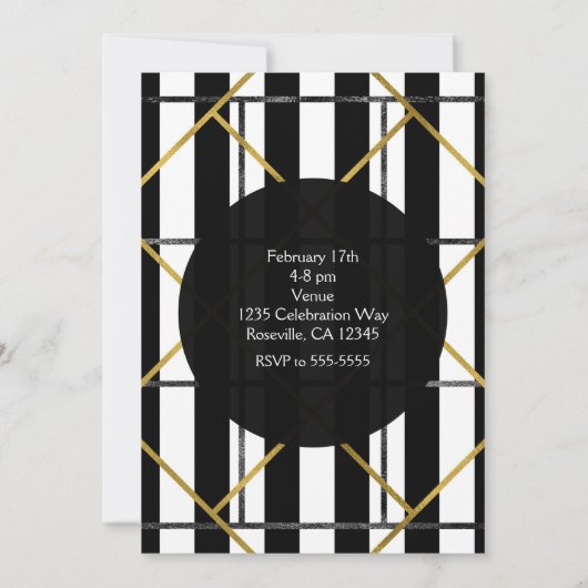 Zwart & Goud Chique Glam Geometrische Feest Uitnod Kaart (Achterkant)