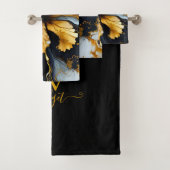 Zwart & goud chique marmer bloemenwervelbad handdo bad handdoek (Insitu)